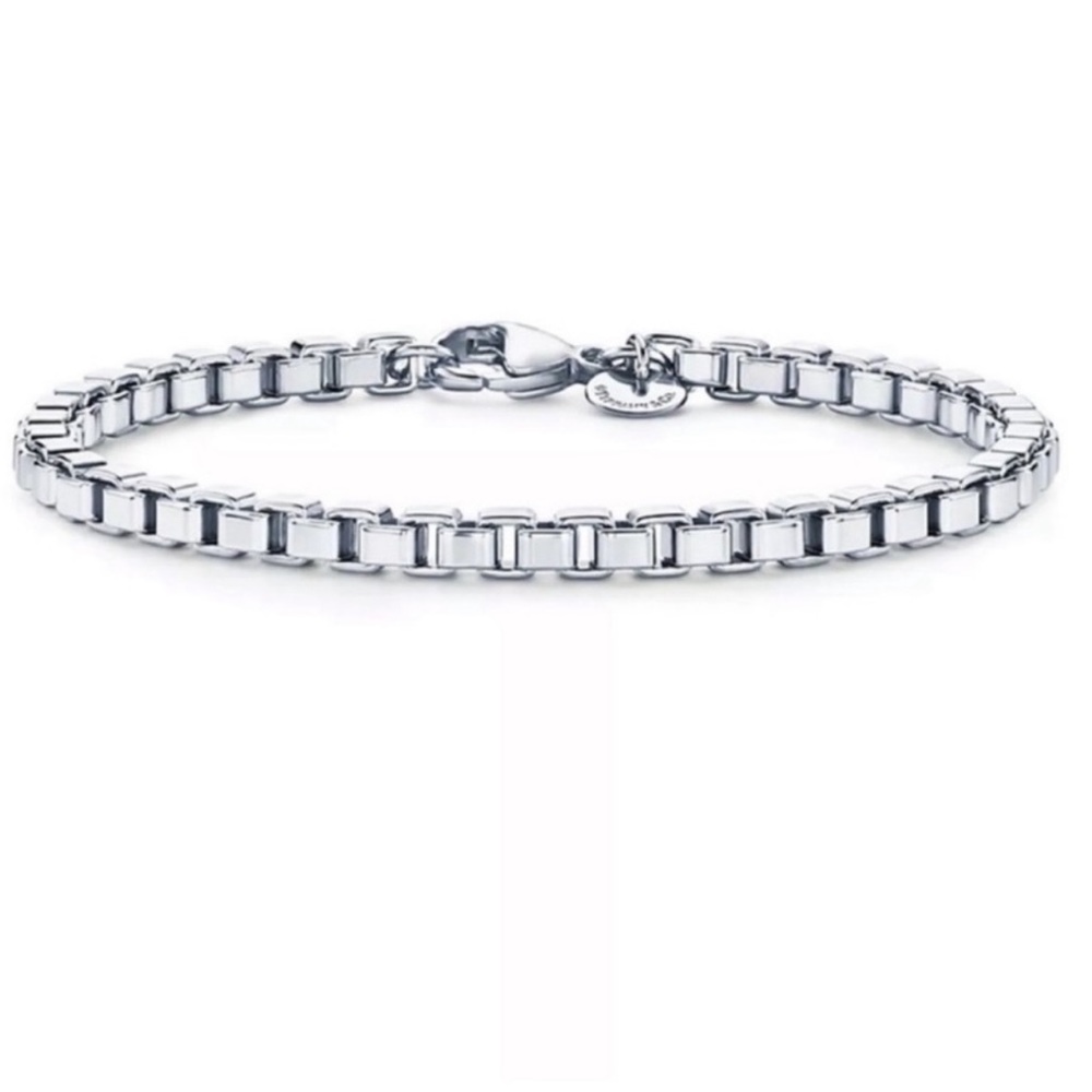 Tiffany & Co. Venetian Link Bracelet Interlocking 925 Sterling Silver W/ Pouch - Picture 1 of 11